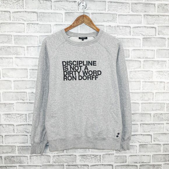 RON DORFF Men's The Classic RD Sweatshirt DISCIPLINE print gray size Medium - Picture 1 of 6